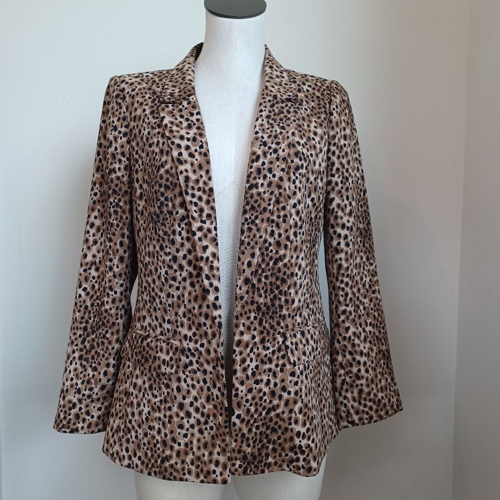 LOFT Blazer Jacket Animal Print Open Front Brown Black Lined Size‎ 6P Petite